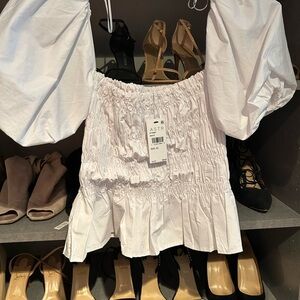 Astr White Smocked Short-sleeve Tee